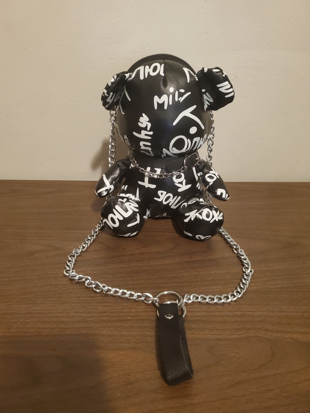 Source Unknown Black & White Teddy Bear Mini Bag with Chain